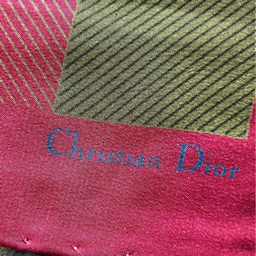 Christian Dior Silk Pocket Square with Burgundy, Blue & Olive Check design